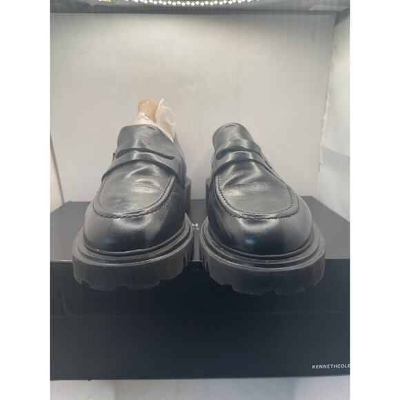 AllSaints Lola WF0052Z Penny Loafers Women 8 Black Leather Slip On Shoes WF0052Z - Picture 2 of 10